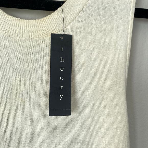 THEORY Maysen Prosecco Dress Ivory Ice Knit Size Small NWT Open Back A Line - Picture 7 of 12